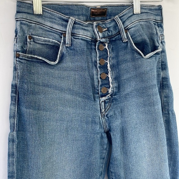 MOTHER The Fly Cut Stunner Ankle Fray Night On a Shiny White Vespa Blue Jeans 26 - Picture 10 of 17